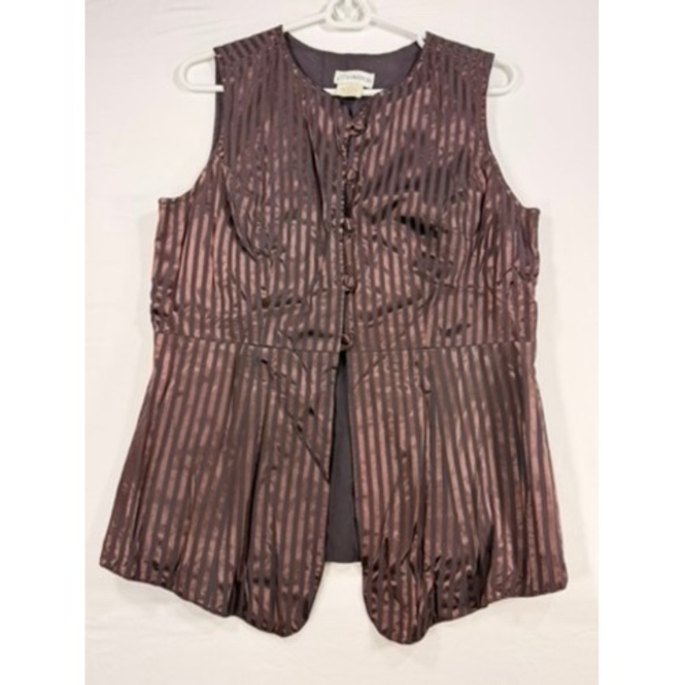 Gantos Vest Women 14 Brown Striped Peplum Button Front Sleeveless Top